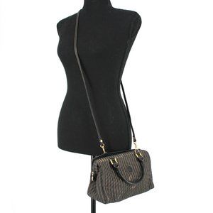 Fendi Brown Black Striped Canvas Leather Handbag Crossbody Dust Bag Included FF